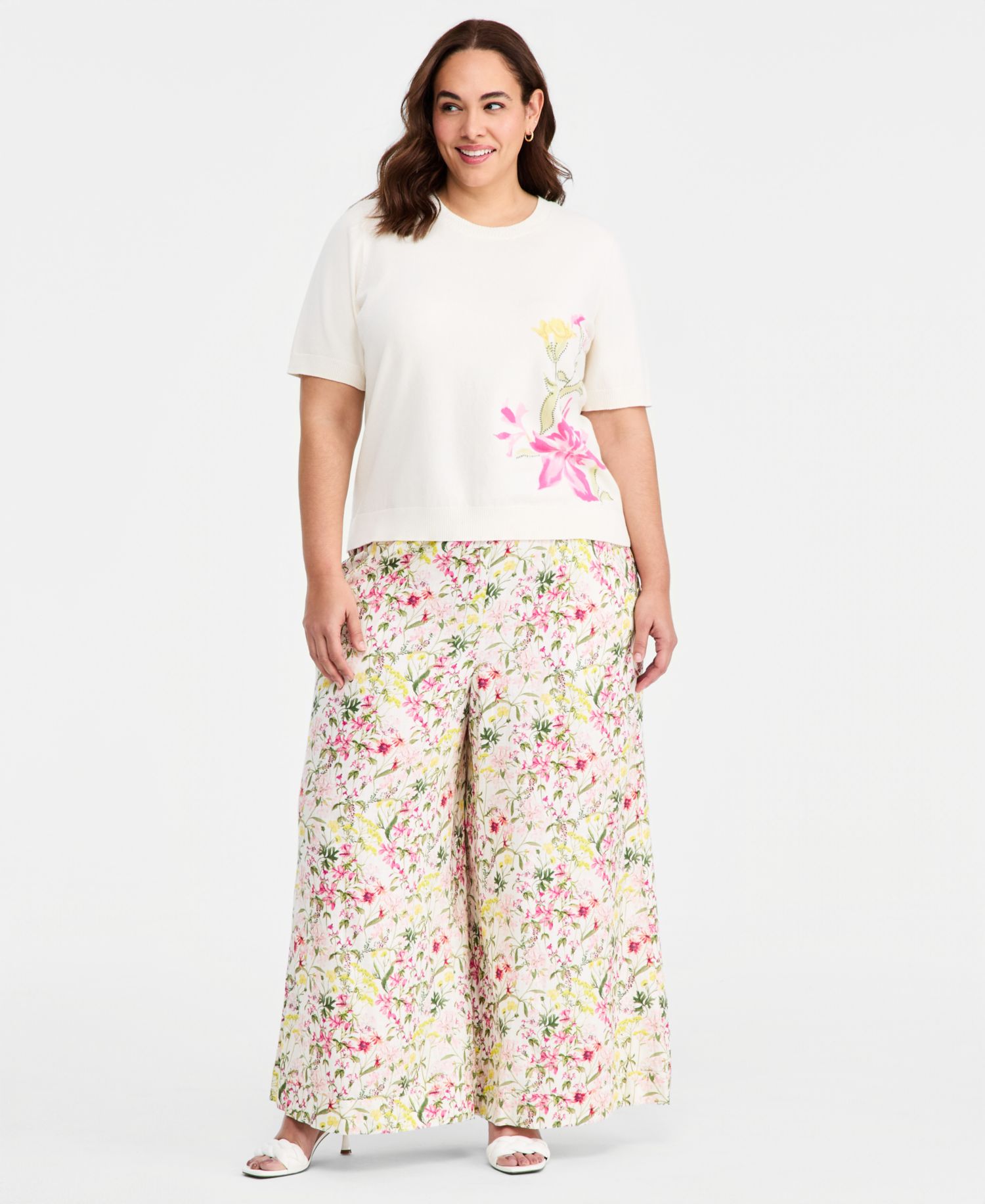 Plus Size Printed Crew Neck Blouse