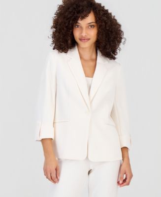 Anne Klein Essentials Petite Roll-Tab-Sleeve One-Button Blazer - Macy's