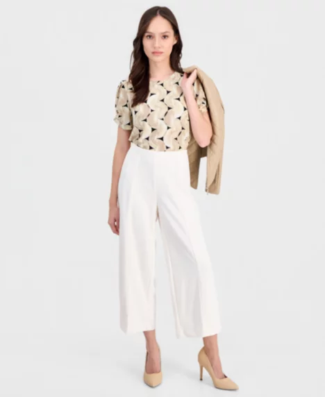 Petite Seamed Cropped Pull-On Pants - White Dove