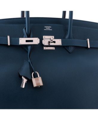 Pre-Owned HERMES Birkin 35 Handbag Blue Epsom with Palladium Hardware