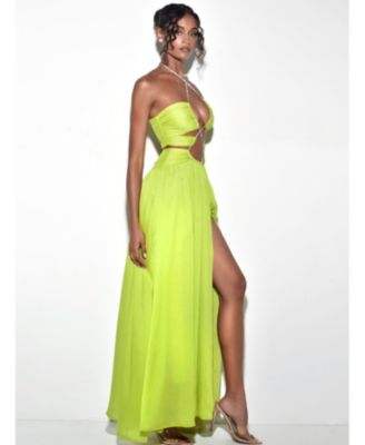 Women's Quinby Lemon Chiffon Pleated Lace Up Maxi Dress