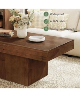 47.24" Solid Wood Coffee Table for Living Room, Mid Century Modern Rectangle Center Cocktail Table, Walnut Brown