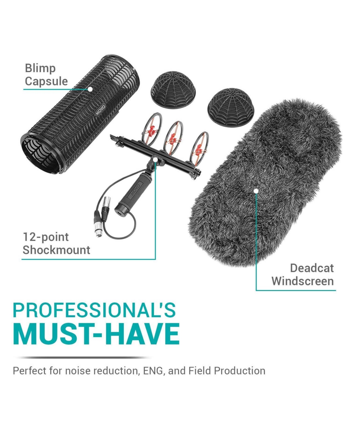 Movo BWS1000 Blimp Wind & Vibration Protection System for Shotgun Microphones