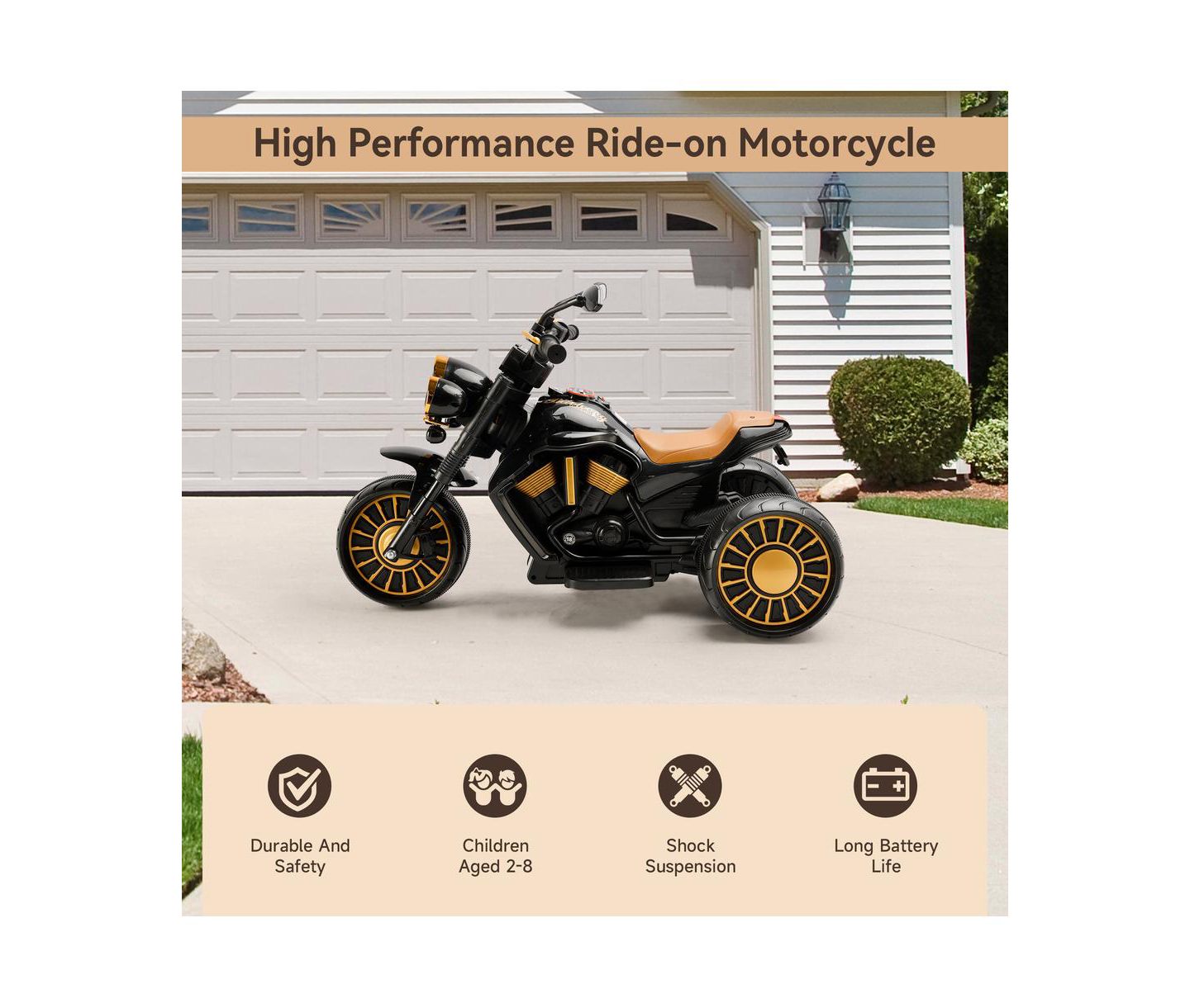 Детская игрушка Bruce & Shark Dual Motor 3-Wheel Kids Ride-On Motorcycle with LED Light, Ages 3-8, цвет: Чёрный — фото 6