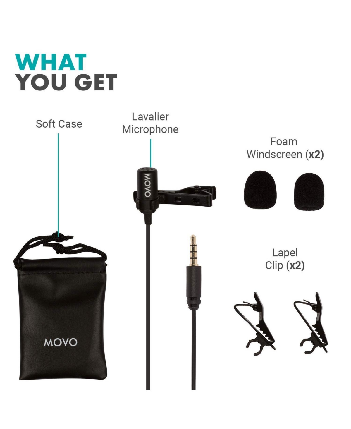 Movo PM10 Deluxe Lavalier Lapel Clip-on Omnidirectional Condenser Microphone for Smartphones