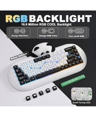C68 Panda Wireless Mechanical Gaming Keyboard,68 Keys Cute Keyboard w/ PBT Keycaps, RGB Backlit, Hot Swappable Creamy Keyboard with BT5.0/2.4G