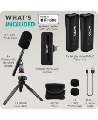 Wireless Mini Wireless Microphone for iPhone Podcast Equipment Bundle with WMX-HM Handle (Lightning)