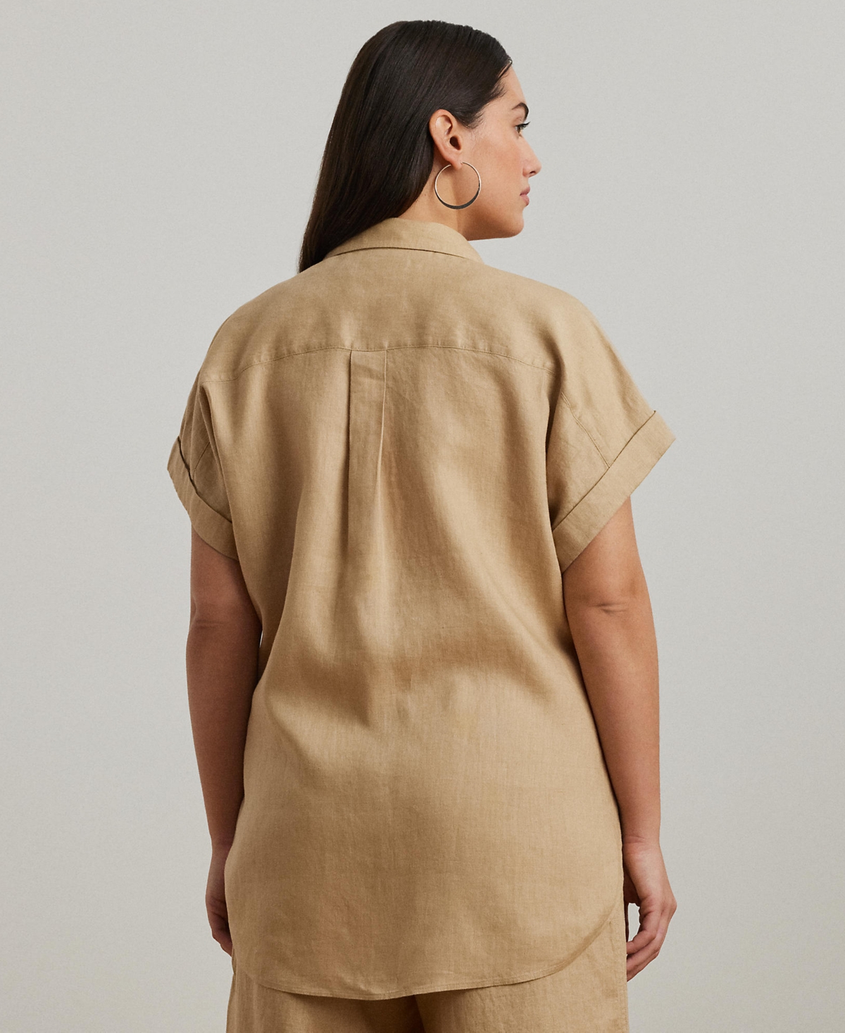 Lauren Ralph Plus Linen Dolman Sleeve Top