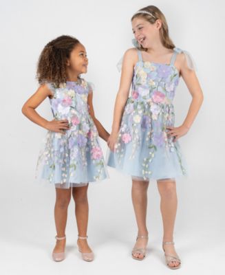 Rare Editions Girls' 2T-6X Floral Embroidered Mesh Illusion Dress