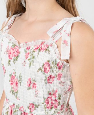 Girls' 7-16 Floral Chiffon Smocked Ruffle Dress