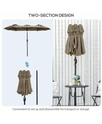 Outsunny Double sided Patio Umbrella 9.5ft Large Outdoor Market Umbrella with Push Button Tilt and Crank Gray