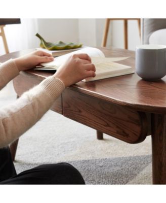 Solid Wood Coffee Table with 2 Drawers, Oval Design & Easy Assembly