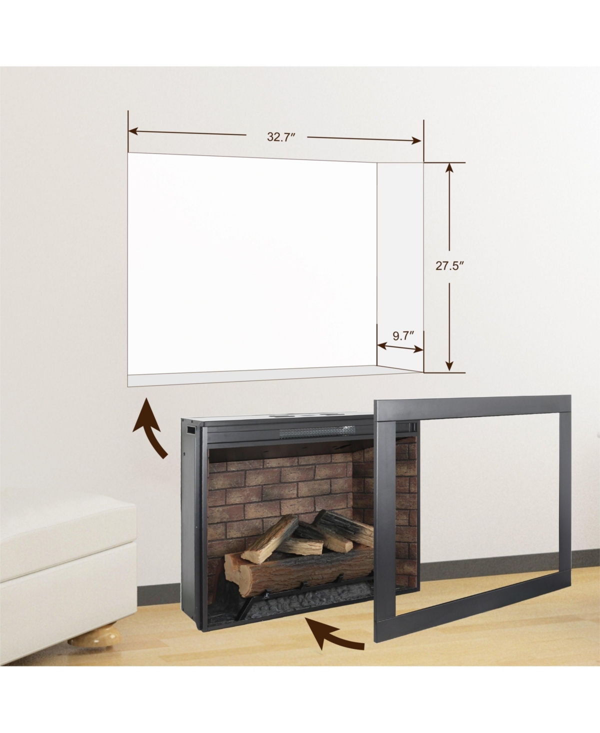Clihome 33" Infrared Electric Fireplace with trim kit, touch panel, crackling sound, smokeless heat & stylish home decor.