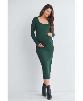 Maternity Long Sleeve Scoop Neck Midi Dress
