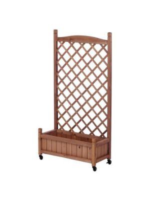 Raised Garden Bed with Trellis 2 Pack Outdoor Wooden Planter Box Plant Stand with Climbing Racks Natural Wood