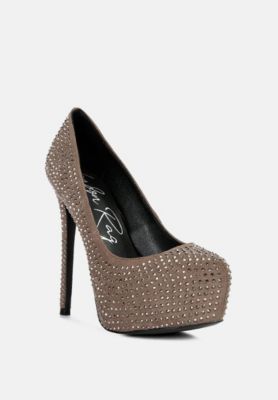 Womens Clarisse Diamante Faux Suede High Heeled Pumps