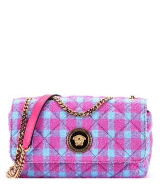East West Medusa Icon Chain Flap Bag Quilted Tweed