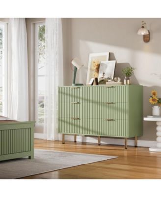 6-Drawer Modern Fluted Green Dresser, 47.2 Inch Wide Chest, Deep Drawers, TV Stand, Organizer for Bedroom, Living Room, Kids Room