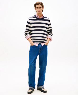 Men's Crewneck Crochet Block Stripe Sweater