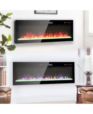  50 inch Recessed Ultra-Thin Tempered Glass Wall Mounted Electric Fireplace with Remote Color LED Flame CSA UL