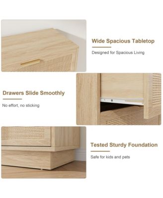 5 Drawer Rattan Dresser for Bedroom, Integrated Cabinet Body & Legs Design