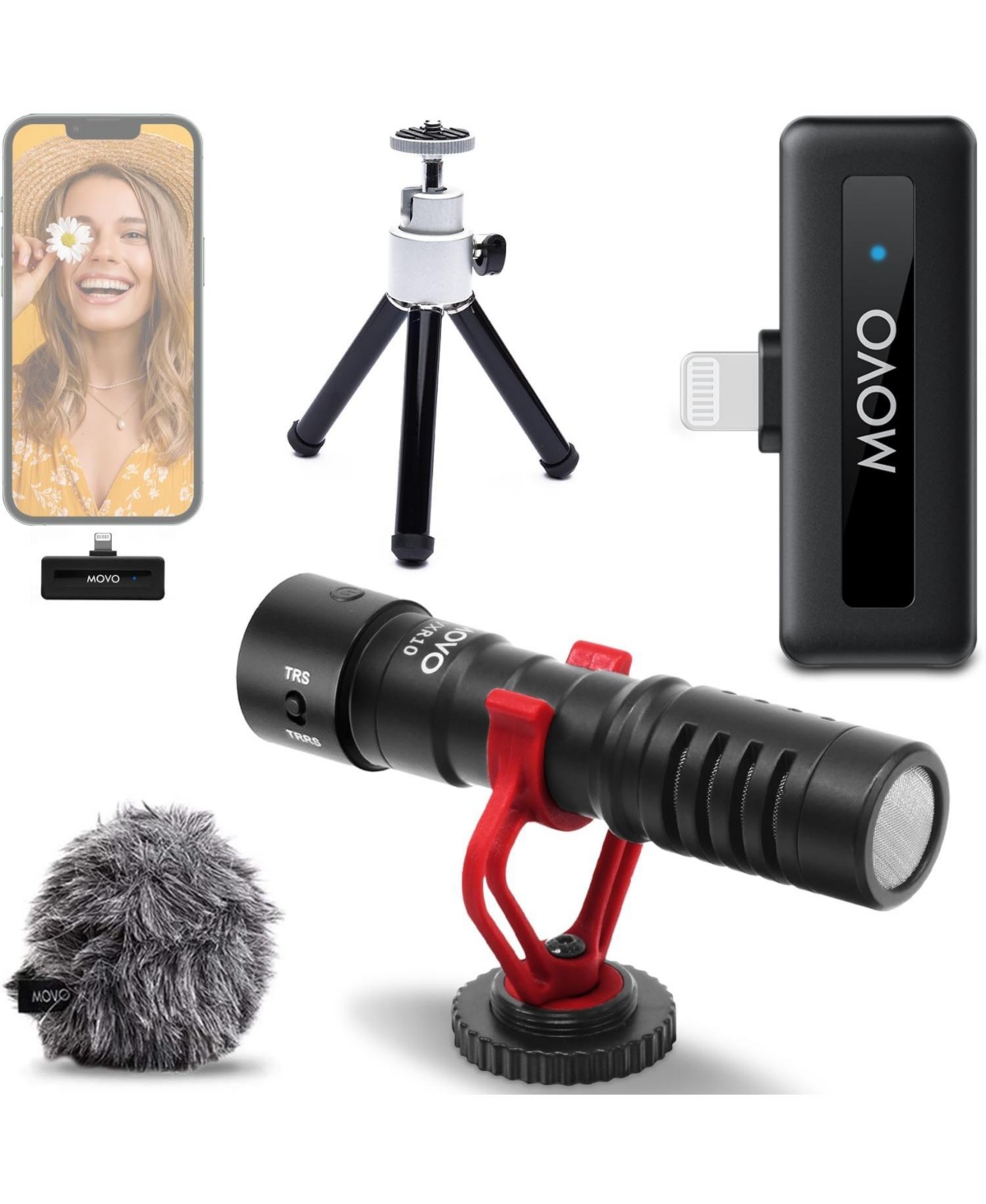 Movo VXR10 Shotgun Mic with Wm-VXR10 Wireless Microphone Adapter and Tripod