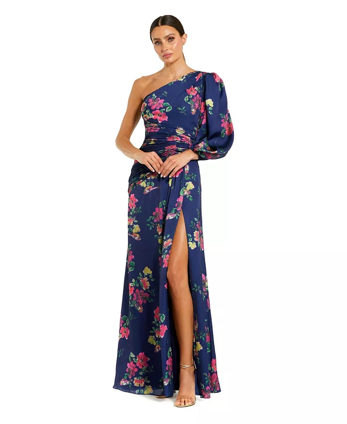 Women's Ieena Plum Floral Print One Sleeve Gown