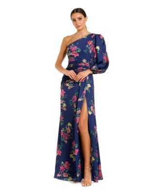 Mac Duggal Women's Ieena Plum Floral Print One Sleeve Gown - Macy's