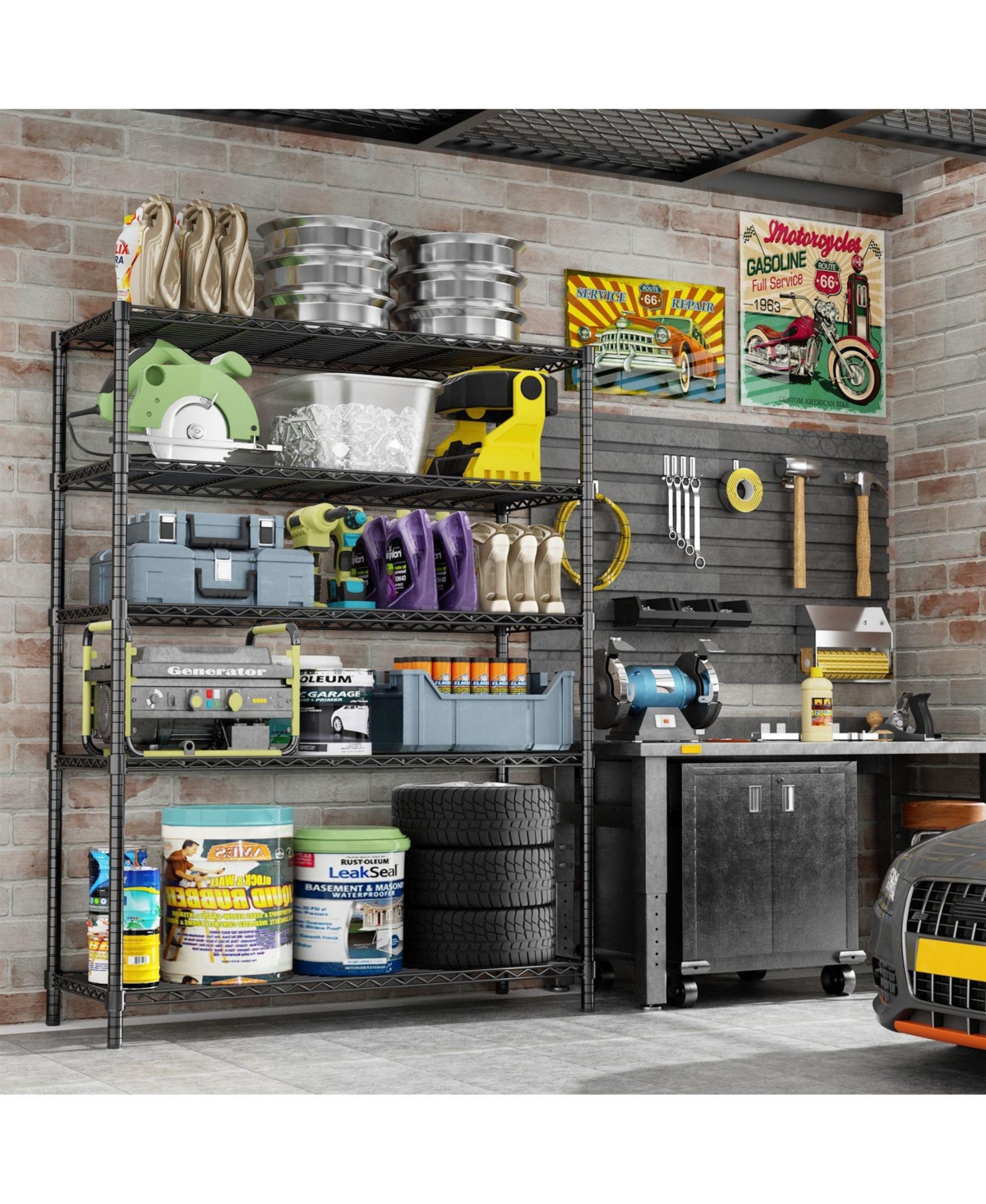 Lovmor -Tier in W x in H x 20 in D Height Adjustable Garage Wire Shelving Unit