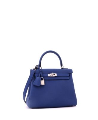 Kelly 25 Handbag Blue Togo with Palladium Hardware
