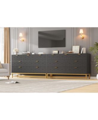 53.5 Inch Black 7-Drawer Modern Dresser, Gold Metal Handle & Legs, Chest Storage Organizer for Closet, Entryway