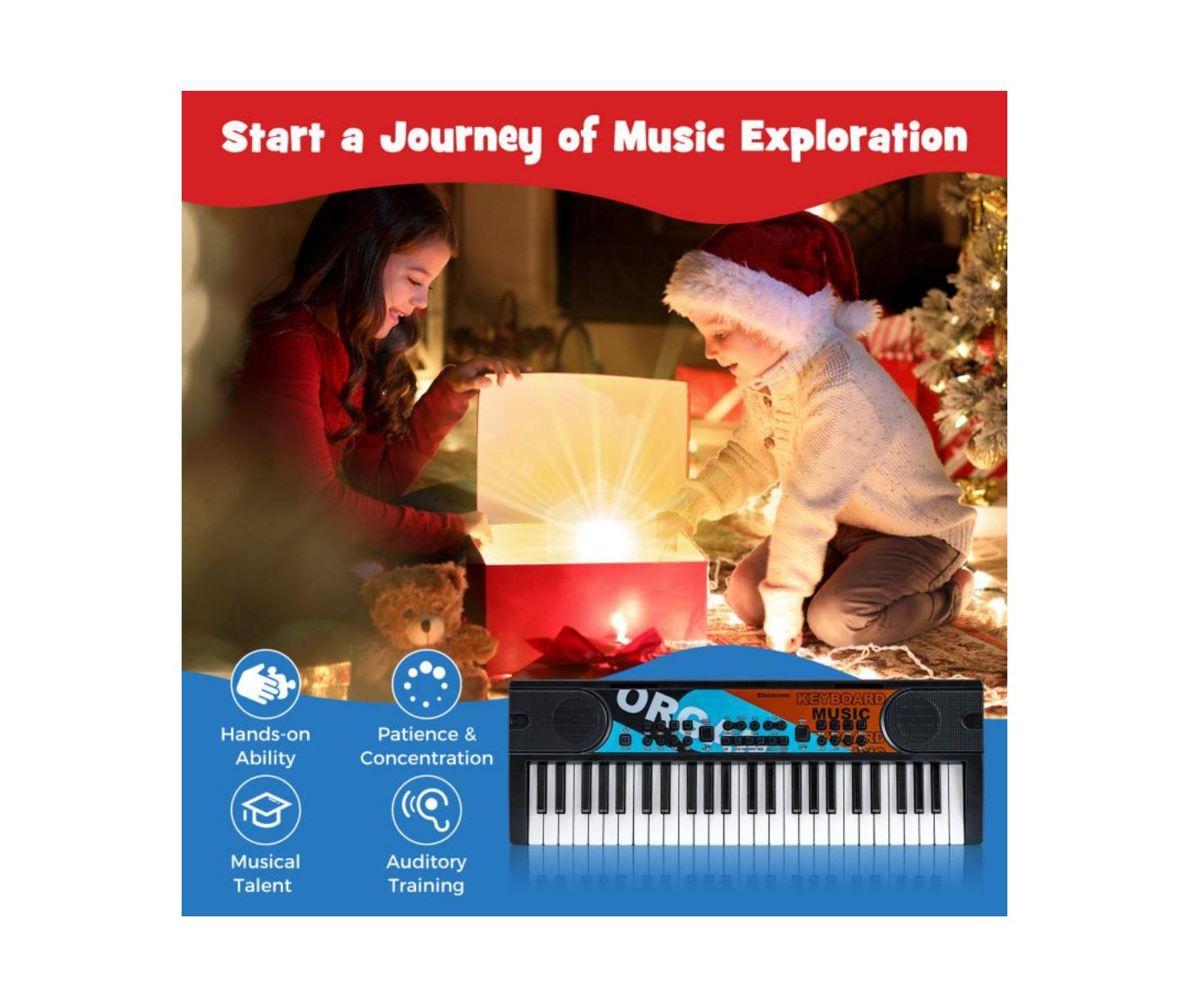 Детская игрушка HONGGE 49 Key Kids Electronic Keyboard Piano with Microphone, цвет: Чёрный — фото 6