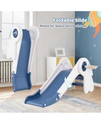 Kids Indoor Playground with Folding Slide Climber and Basketball Hoop