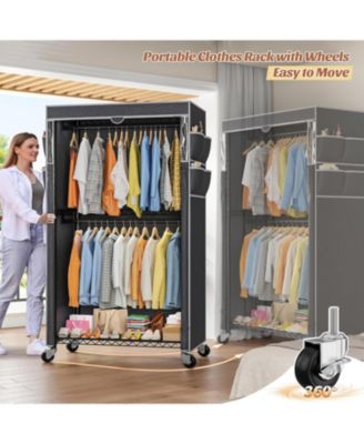 Rolling Clothes Rack with Cover Clothing Racks for Hanging Clothes Heavy Duty Portable Closet with Wheels Garment Rack
