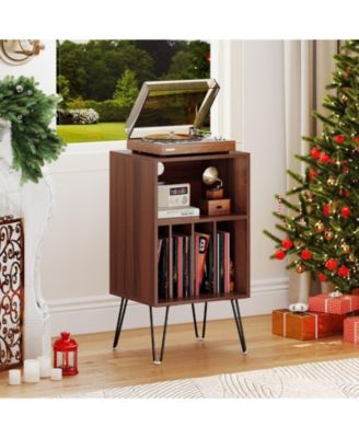 Record Player Stand with Charging Station Turntable Stand with Vinyl Storage