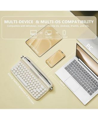 Upgraded Wireless Typewriter Keyboard, Retro Keyboard with Integrated Stand, USB-C/Bluetooth Keyboard with Cute Round Keycaps for Multi Device