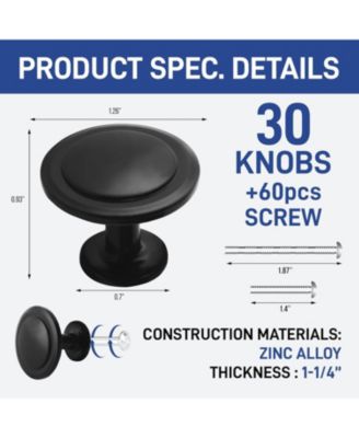 30pcs 1-1/4″ Matte Black Cabinet Knobs, Rust-Proof Zinc Alloy Drawer Pulls with Short & Adjustable Screws for Cabinets