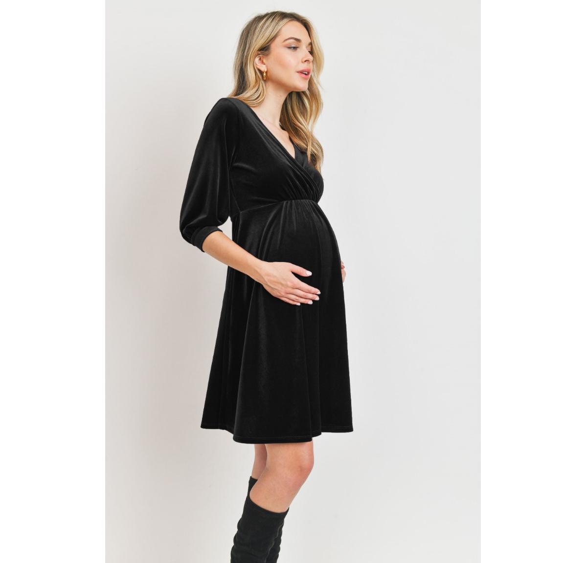 Hello Miz Maternity Velvet V Neck Wrap Nursing Dress