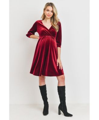 Maternity Velvet V Neck Wrap Nursing Dress