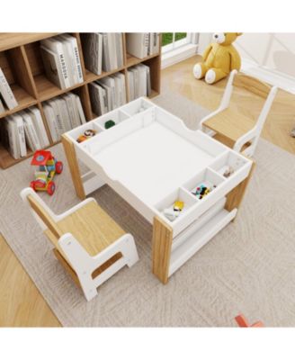 Kids 2 in 1 Play Table with 7 Storage Compartments 2 Chairs LEGO Compatible Building Surface Whiteboard Modern Activity Learning Furniture