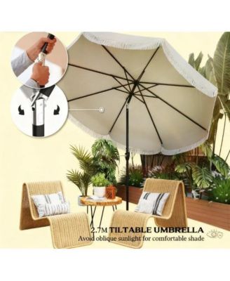 8.8ft Vented Patio Table Umbrella Outdoor Umbrella with Crank 8 Ribs Push Button Tilt