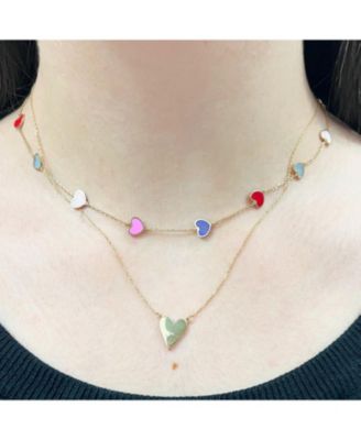 Multicolored Mixed Heart Station Necklace 14K Gold