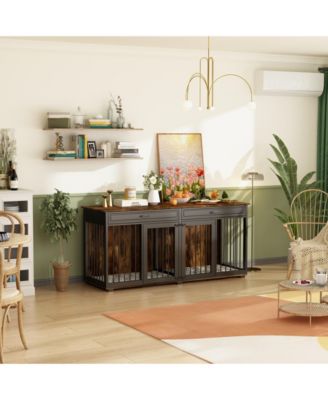 Furniture Style Dog Crates Large Wooden Pet Kennels with 2 Drawers