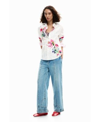 Women's Long-sleeve pleated floral shirt
