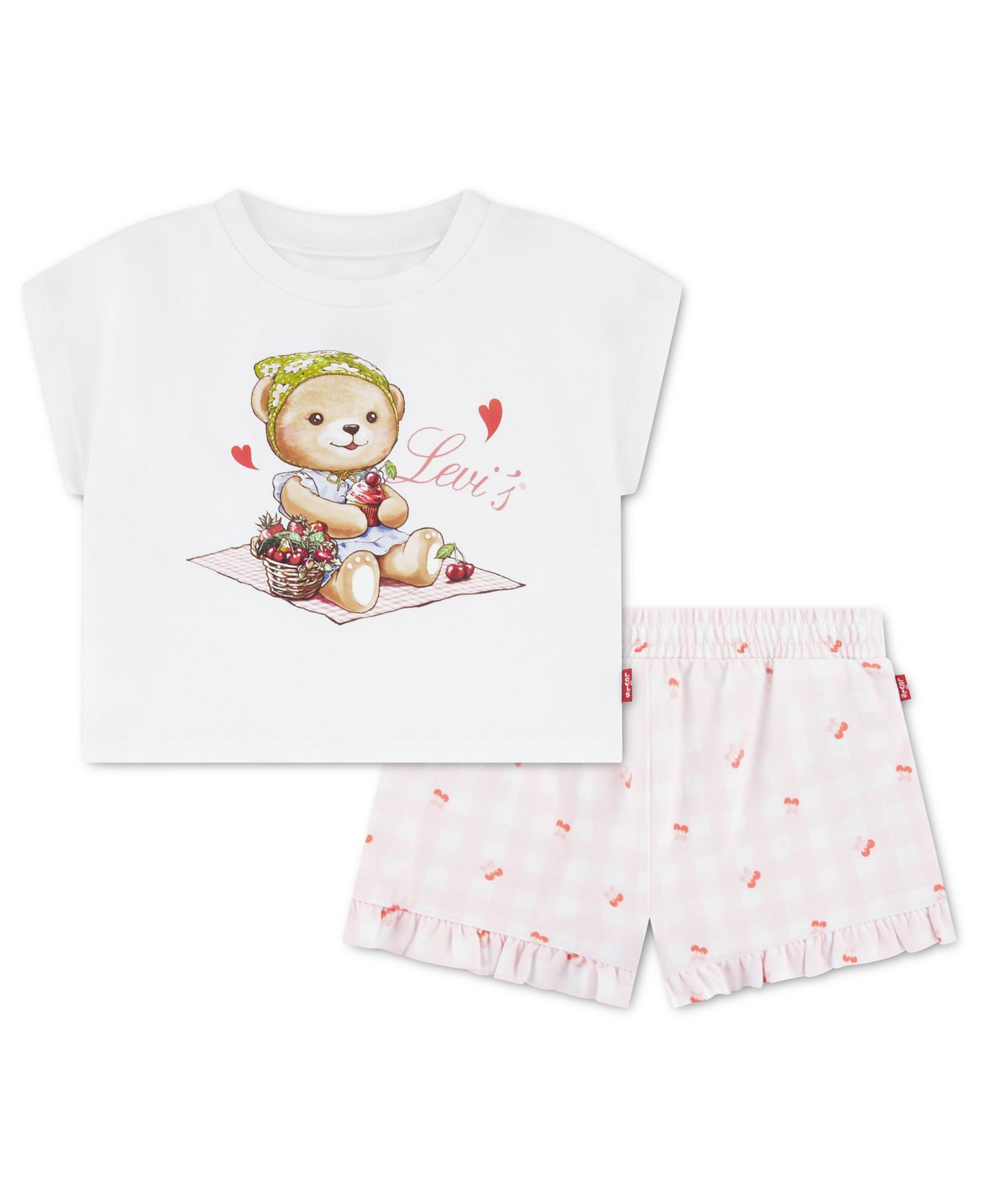 Комплект Levi's Crewneck T-Shirt and Woven Shorts, 2-Piece Set для девочек-малышей, цвет: Белый — фото 1