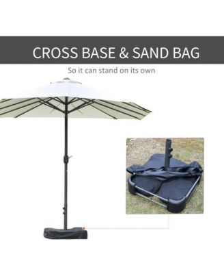Outsunny 15ft Rectangular Patio Umbrella Steel Outdoor Double Sided Market Umbrella with Base Beige