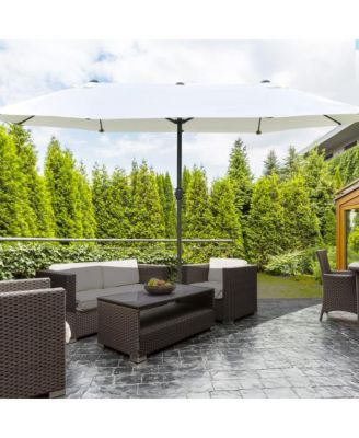 Outsunny 15ft Rectangular Patio Umbrella Steel Outdoor Double Sided Market Umbrella with Base Beige