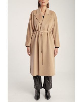 Women's Cashmere Tie Waist Lapel Coat