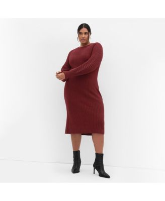 Plus Size Sarah Long Sleeve Rib Dress
