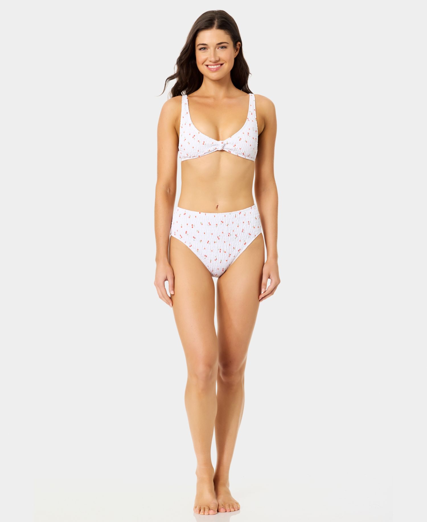 Women's Mini Cherry Smocked Knot Swim Bikini Top